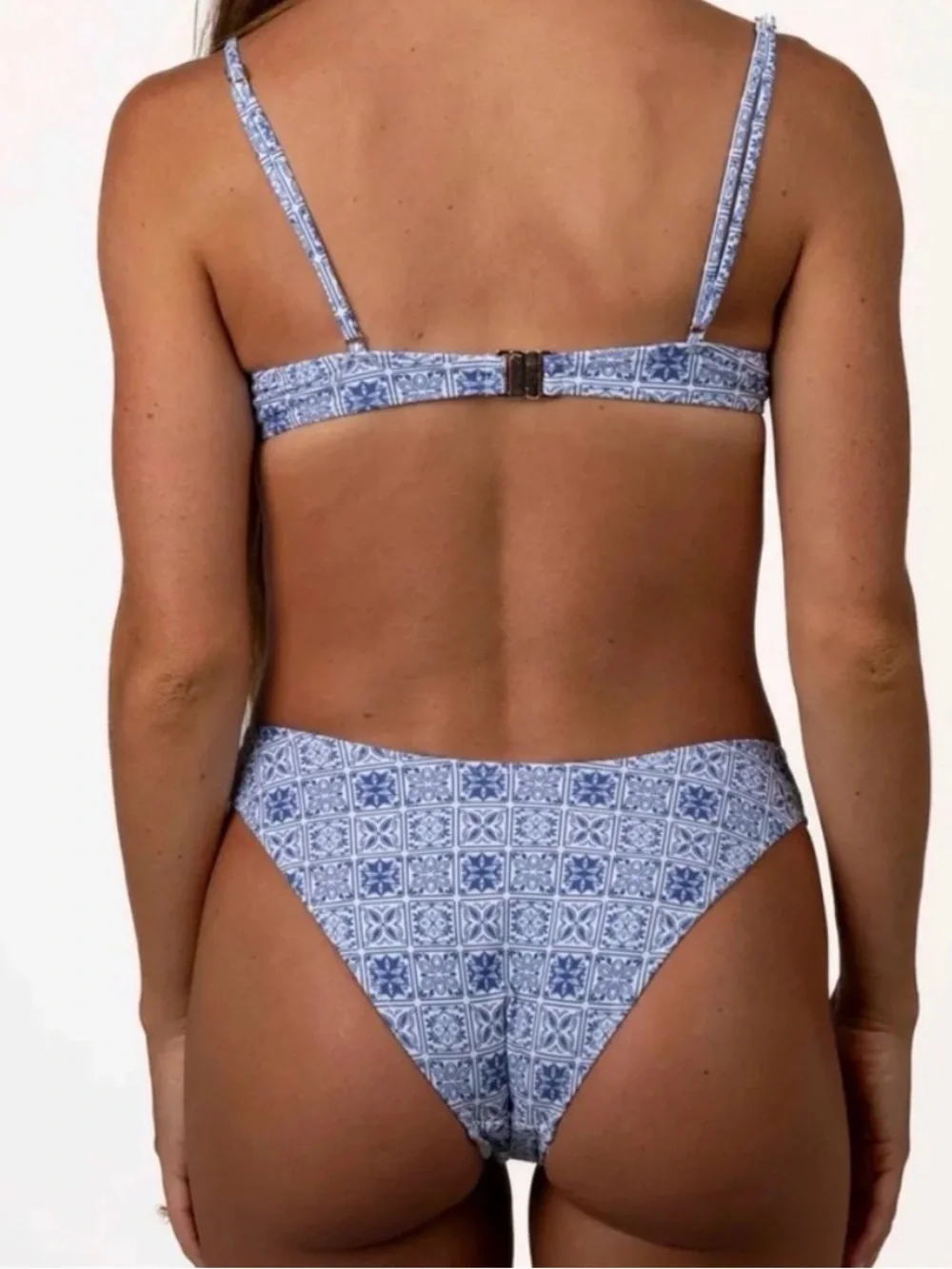 Tile-Print Tie-Front Bikini Set in Light Blue - Women Swim